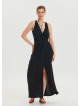 V Neck Slit Detailed Black Long Dress 4454